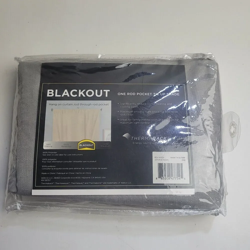 NEW Eclipse Kendall blackout window tie-up shade 'Grey' 42x63in #CT5